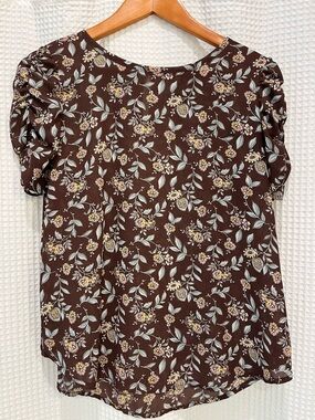Loft women’s Floral Puff-Sleeve Top - Brown